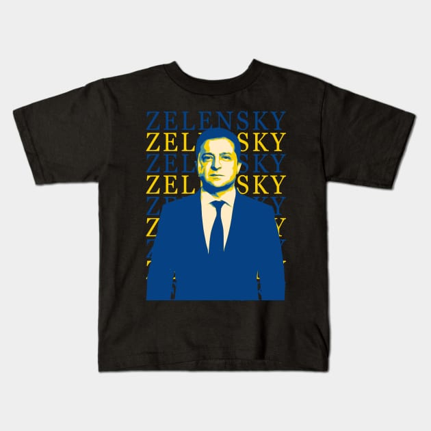 Volodymyr Zelensky - retro flag color Kids T-Shirt by V x Y Creative